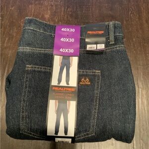 Realtree By Boston Traders Men's Flannel Lined Denim Blue Jeans 40 X 30 NWT